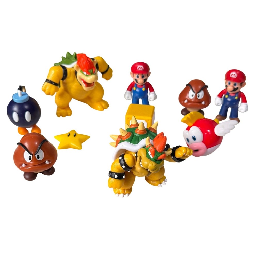 Nintendo Super Mario Bros Figure Lot Bowser Mario Goomba Bob-omb‎ 10pc Set